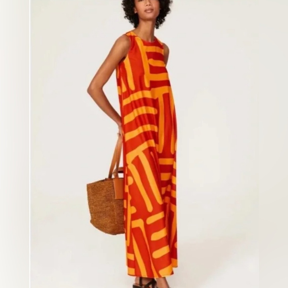Mossi Trapeze Designer Dress in Orange and Red Size Euro 34 Small